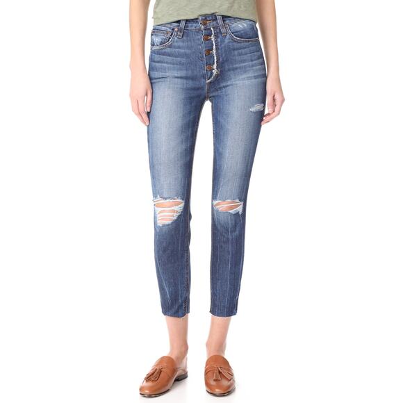 Joe's Jeans The Charlie High Rise Skinny Crop Distressed Women's 29 Button Front - Picture 1 of 7